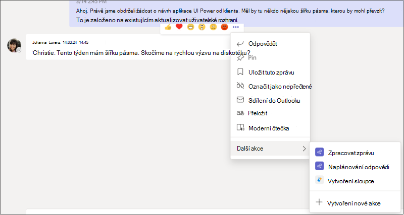 Plně rozbalená nabídka Další možnosti s podnabídkami