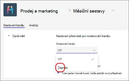 Zapnutí moderování kanálu
