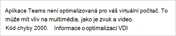 Snímek obrazovky znázorňující příklad neoptimalizované chybové zprávy s kódem chyby 2000.