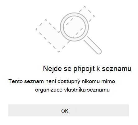 Chybová zpráva o sdílení seznamu od Microsoft To Do, která říká, že se k seznamu nejde připojit. Tento seznam není dostupný nikomu, kdo není vlastníkem seznamu.
