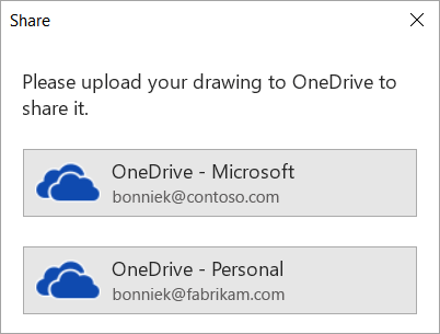 Pokud jste výkres neuložili na OneDrive nebo SharePoint, Visio vás k tomu vyzve.