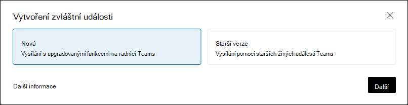 Vytvořte radnici v Teams. Je oddělené a odlišné od živé události v Teams.