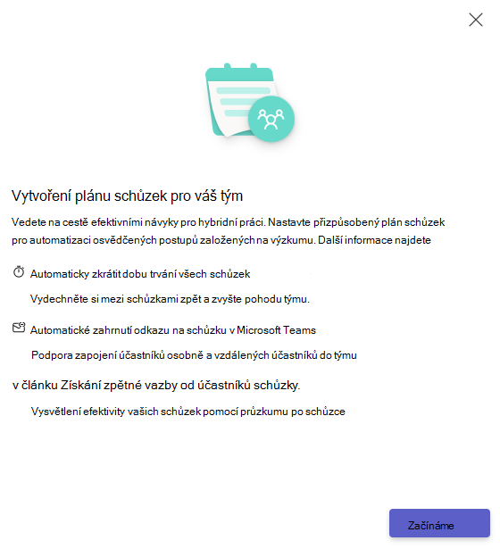 Snímek obrazovky s oknem nastavení sdíleného plánu schůzek.