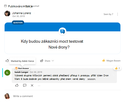 Označená nejlepší odpověď na otázku v Yammeru