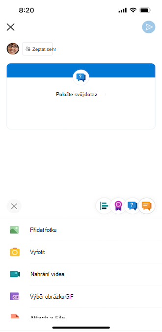 Otázka v Yammeru na mobilním telefonu s iOS