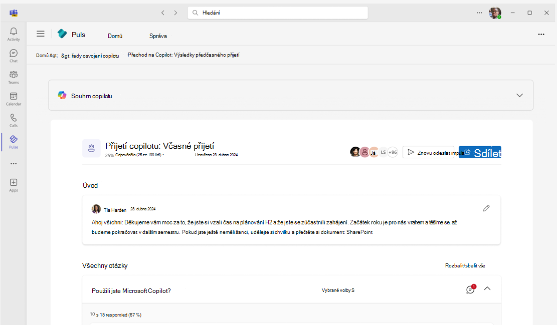 Snímek obrazovky s prostředím poznámek autorů Pulse