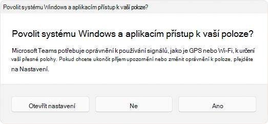 Snímek obrazovky s výzvou, aby uživatel povolil přístup aplikace k poloze.
