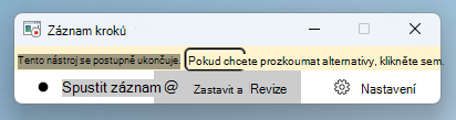 Snímek obrazovky aplikace Záznam postupu (PSR) ve Windows 11 zobrazující banner o zastaralosti.