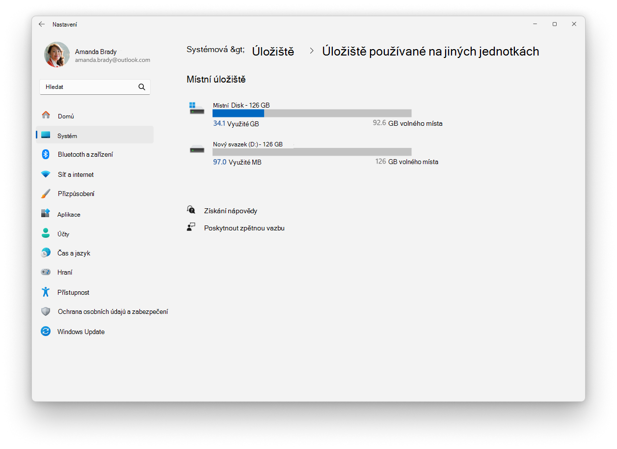 Screenshot of Settings - System - Storage.