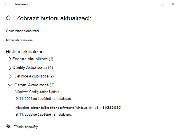 Historie aktualizací