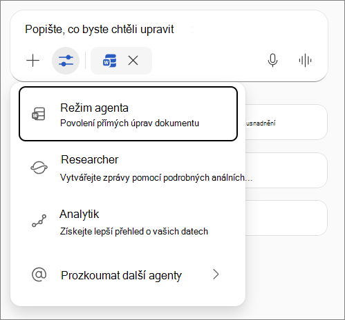 Režim agenta ve Wordu.