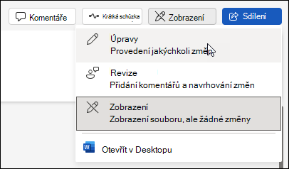 Změna zobrazení na zobrazení pro úpravy v Word pro web