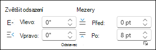 Změna odsazení a mezer v Word pro web