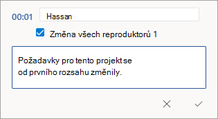 Umožňuje znovu označit název přepisu nebo upravit oddíl.