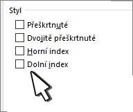 Vyberte Horní index nebo Dolní index