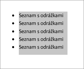Vybraný text seznamu s odrážkami