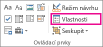 vlastnosti ovládacího prvku režimu Vývojář