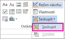 ovládací prvky skupiny režimu Vývojář