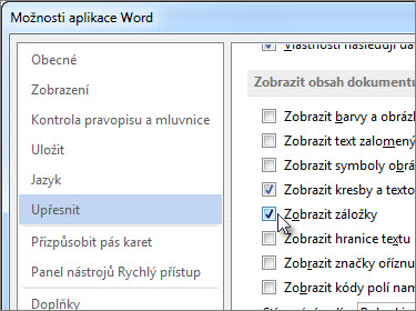 Možnosti aplikace Word