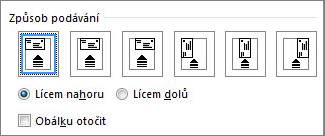 Diagram s možnostmi podávání obálek do tiskárny