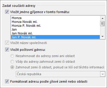 Možnosti bloku adresy