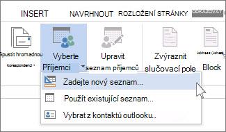 Příkaz Zadat nový seznam