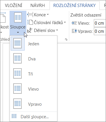 Nabídka Sloupce