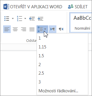 Tlačítko Řádkování