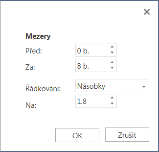 Dialogové okno Odstavec