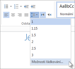 Nabídka Řádkování ve Word Web Appu