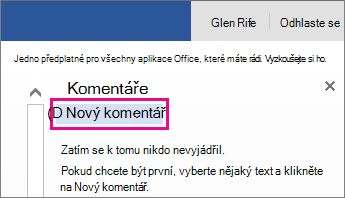 Přidání nového komentáře v zobrazení pro čtení