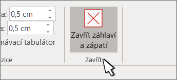 Tlačítko Zavřít záhlaví