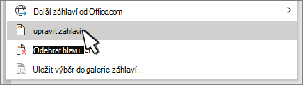 Upravit záhlaví vybrané v dialogovém okně Záhlaví