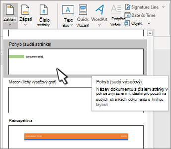 Dialogové okno pro výběr stylu záhlaví s vybraným stylem záhlaví