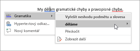 Office 365 Příklad pravopisu & gramatiky