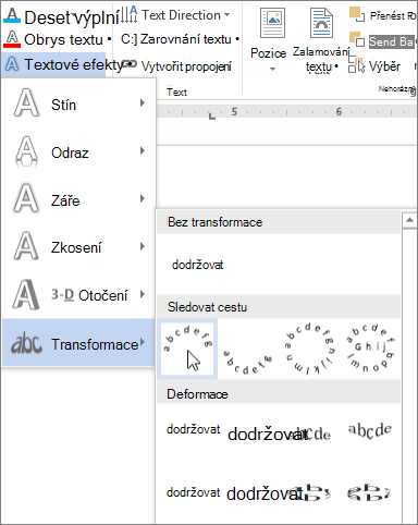 Výběr textového efektu zakřivené transformace