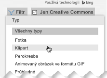 Otevřete Filtr a v seznamu Typ vyberte klipart