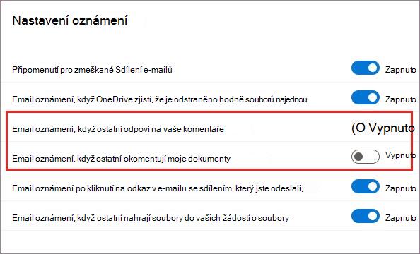 Nastavení oznámení OneDrive