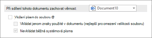 Snímek obrazovky Nevkládat písma