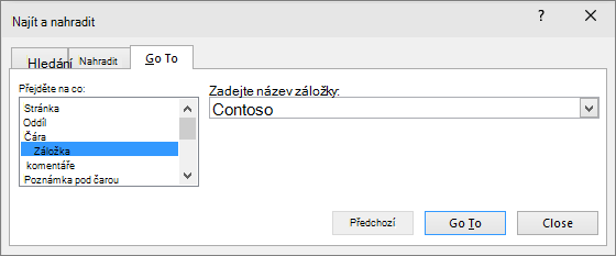 The Go to tab in the Find and Replace box is shown.