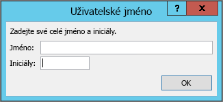 Dialogové okno Uživatelské jméno