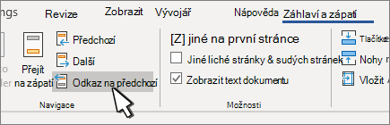 Záhlaví a zápatí Odkaz na předchozí tlačítko