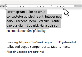 Značka odsazení zprava na pravítku