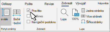 Nastavení pravítka na kartě Zobrazení