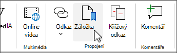Tlačítko Záložka na klasickém pásu karet