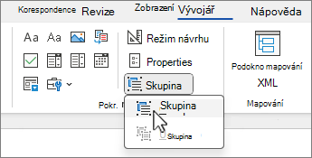 Nabídka ovládacího prvku skupiny