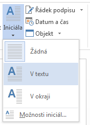 V nabídce Iniciála vyberte V textu.