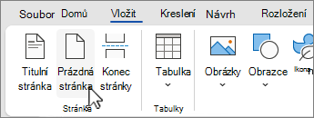 Tlačítko Vložit prázdnou stránku na pásu karet