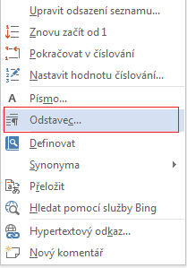 Klikněte na možnost Odstavec.