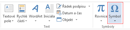 Na kartě Vložení klikněte na Symbol.